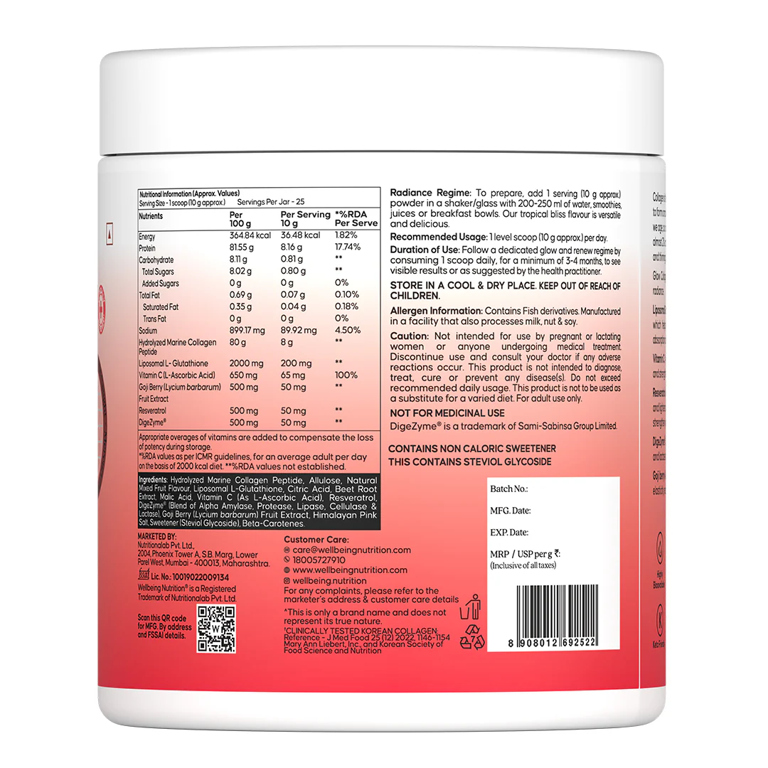 Glow Korean Marine Collagen Peptides with Liposomal Glutathione & Vitamin C | Tropical Bliss Flavour | 250g - Image 16