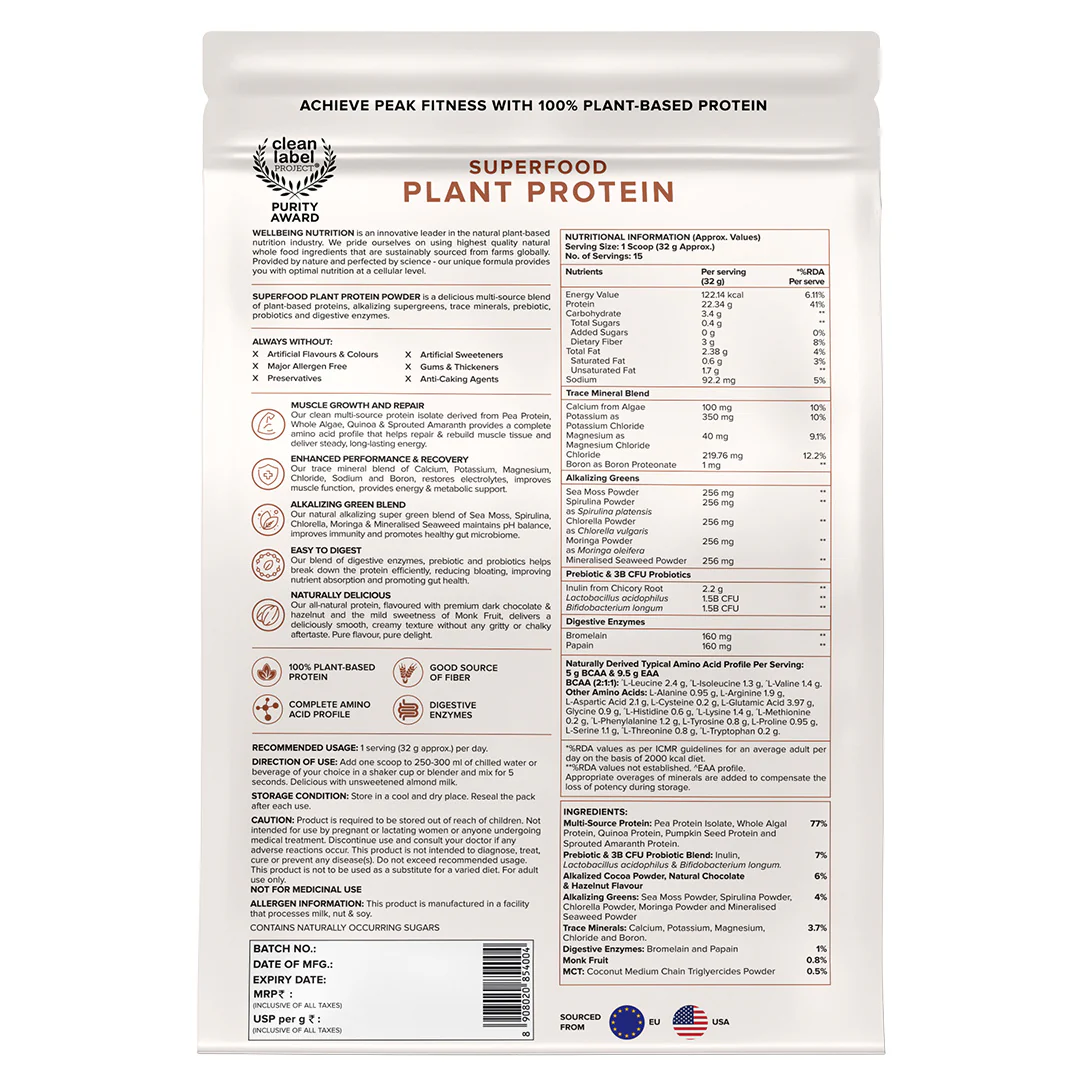 Vegan Protein 22g | 500g | 3B CFU Probiotics | Dark Chocolate Hazelnut - Image 12