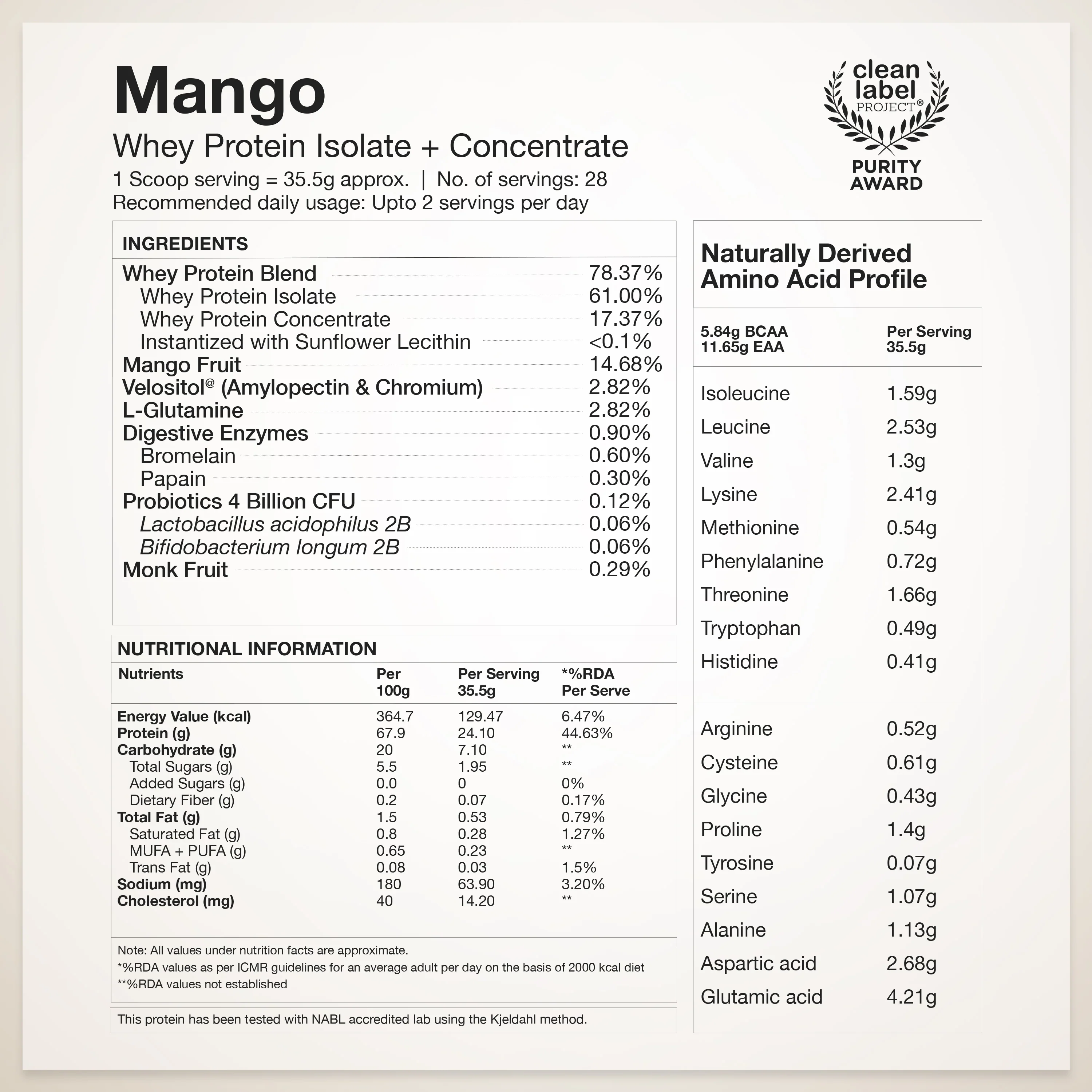 Whey Protein Isolate + Concentrate 24g | 1kg | 4B CFU Probiotics | Mango Flavoured - Image 11