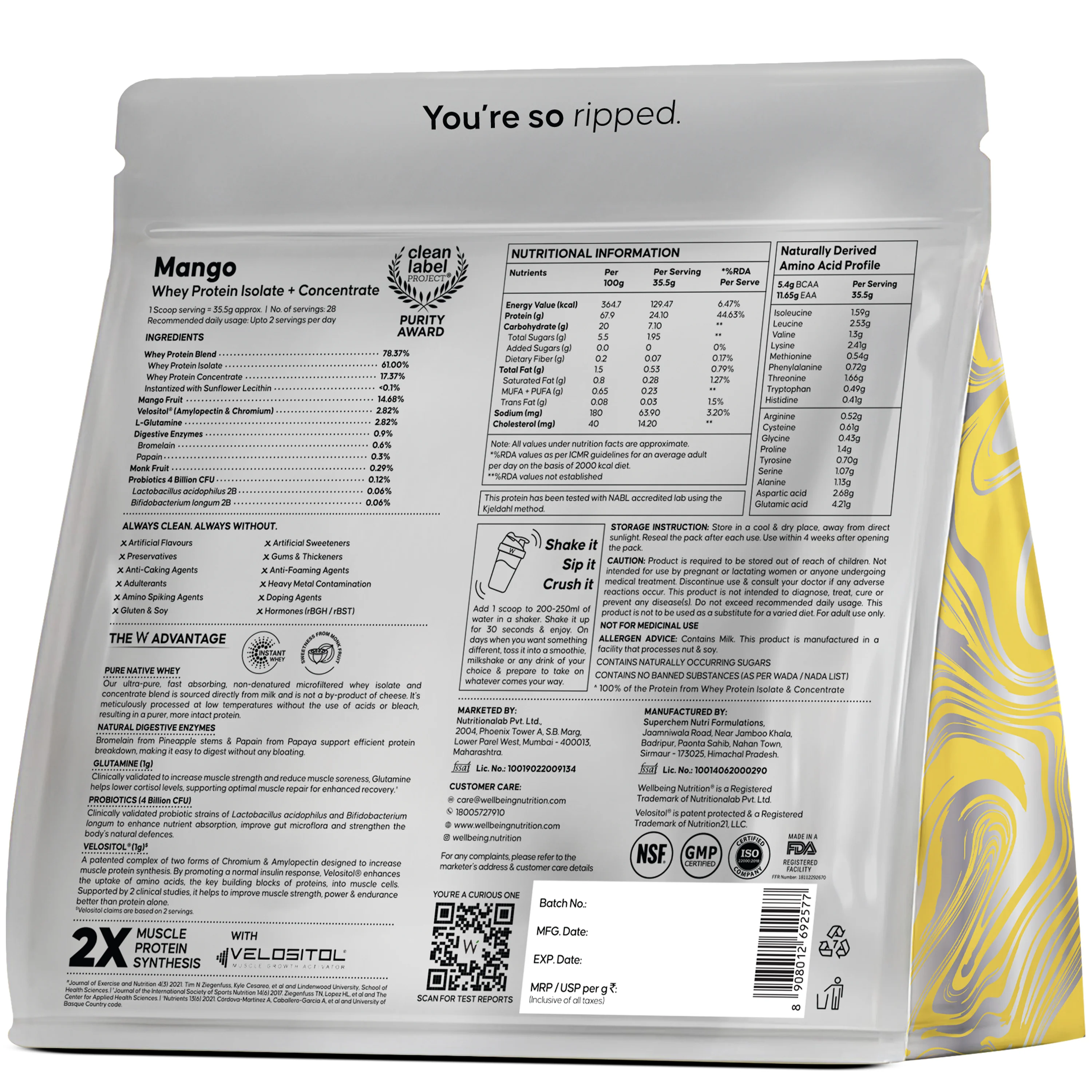 Whey Protein Isolate + Concentrate 24g | 1kg | 4B CFU Probiotics | Mango Flavoured - Image 12