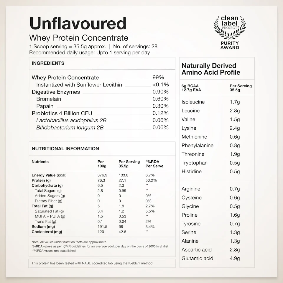 Whey Protein Concentrate 27g | 1kg | 4B CFU Probiotics | Unflavoured - Image 8